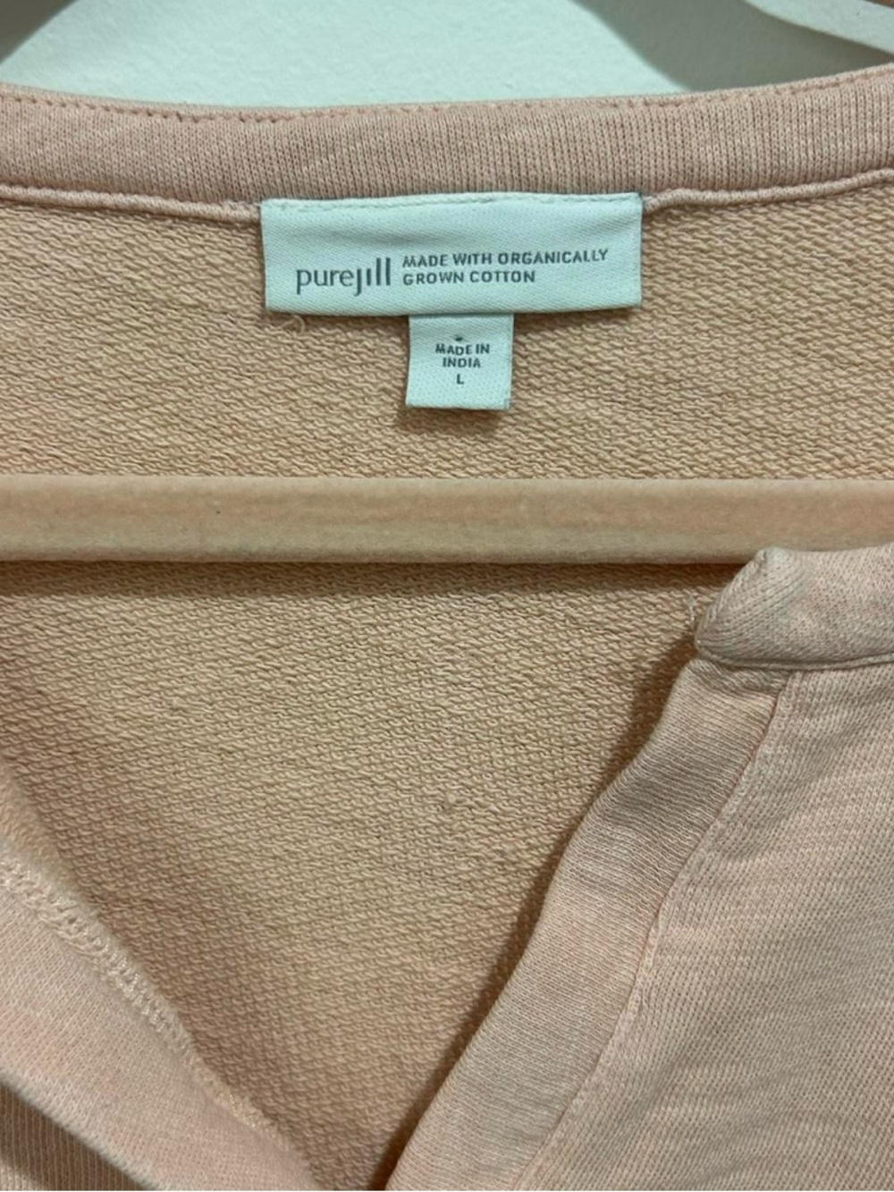 100% Organically Grown Cotton Pure Jill Women's Pink V-Neck Long Sleeve Top - Picture 2 of 4